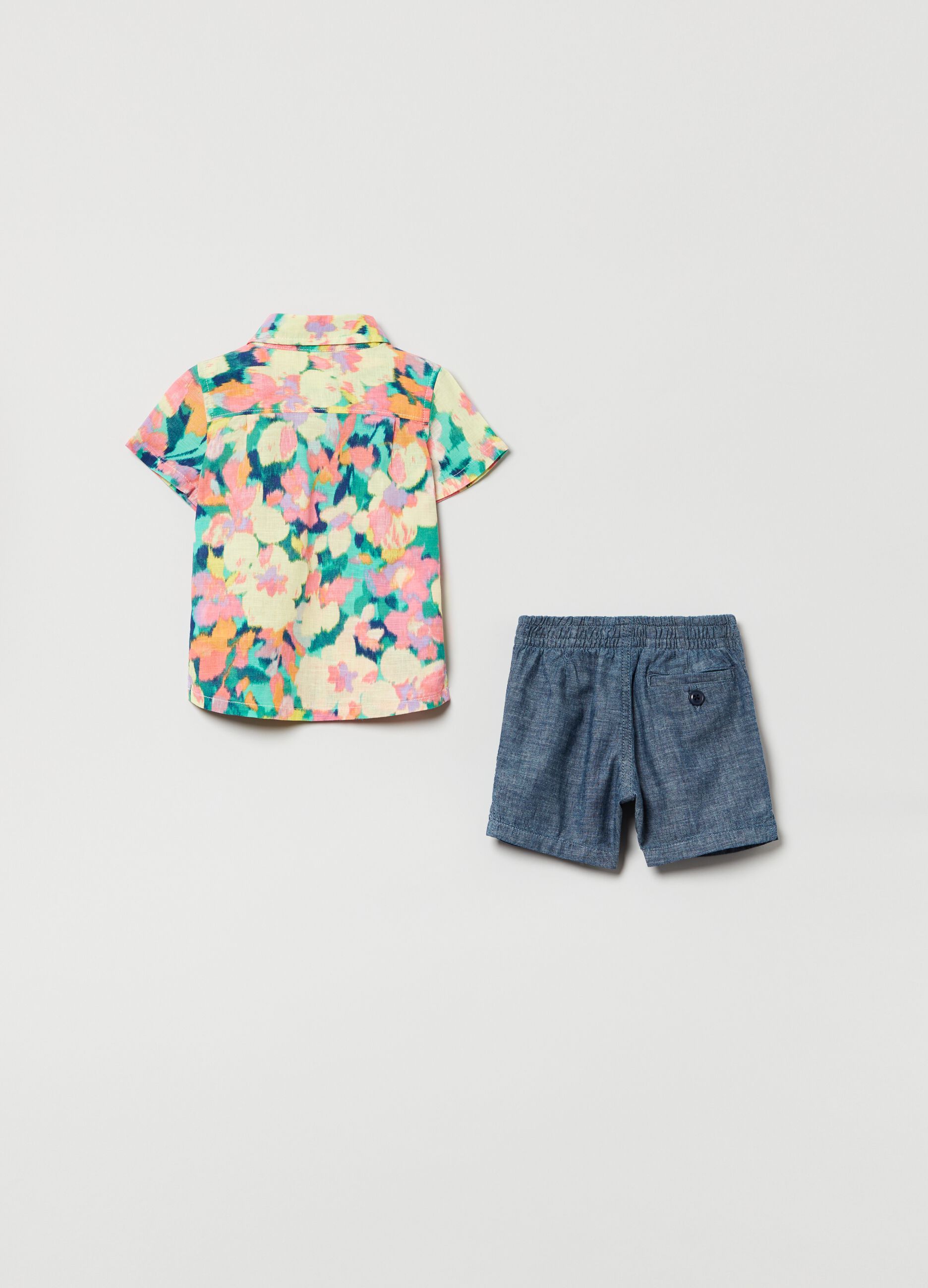 Floral shirt and Bermuda shorts with drawstring set
