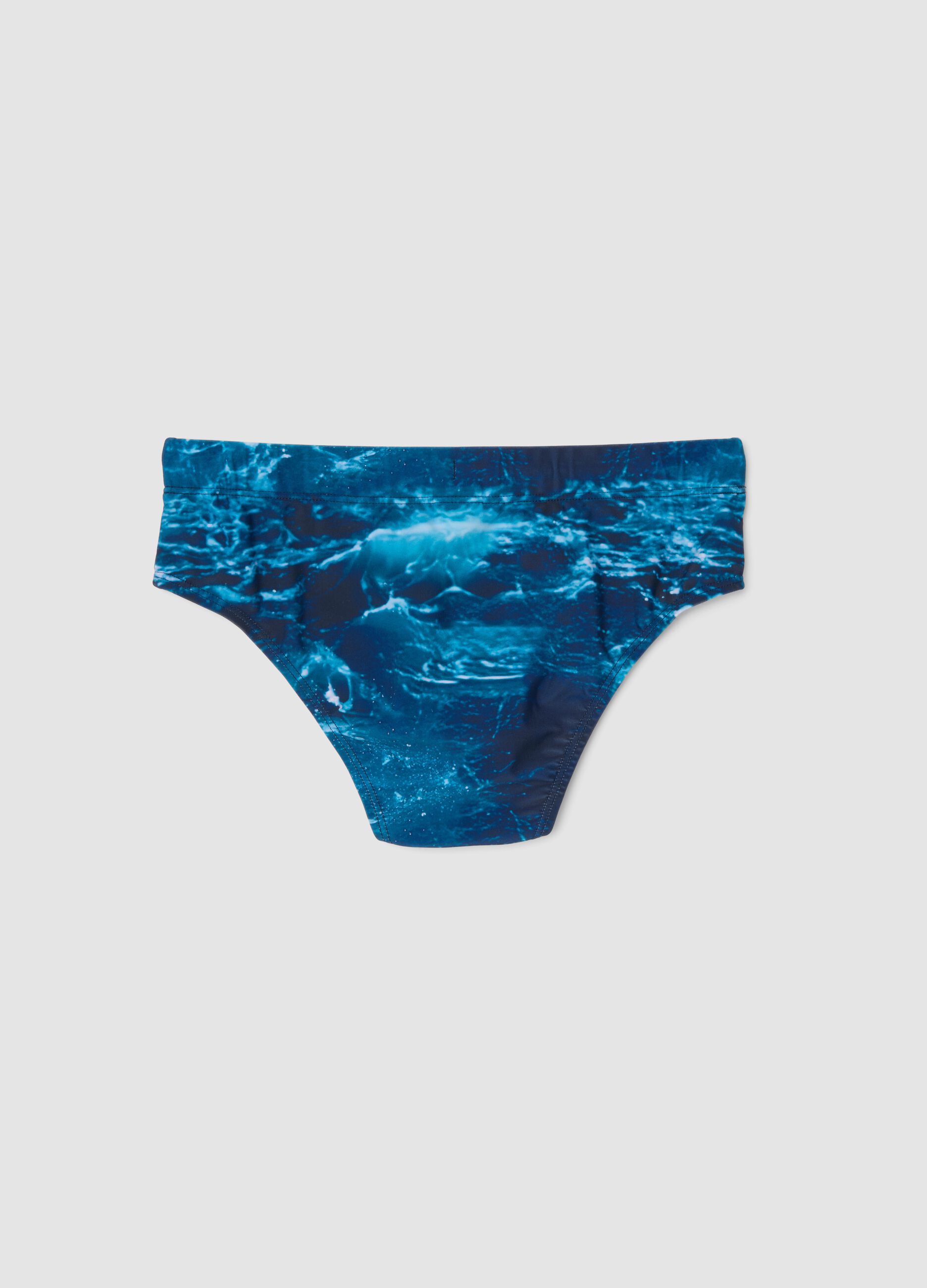 Blue Stretch Fabric Swim Briefs