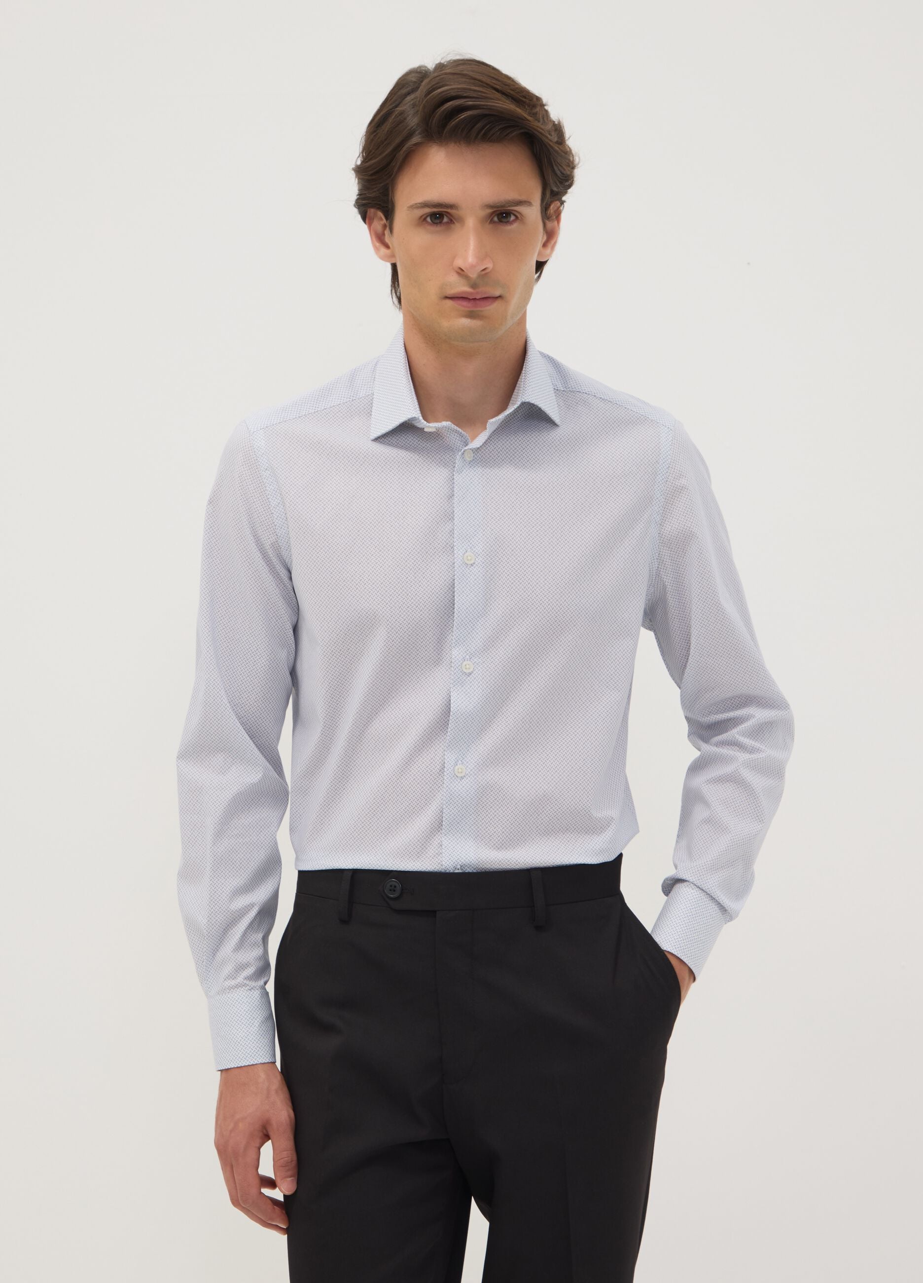 Light blue stretch cotton poplin shirt with cutaway collar