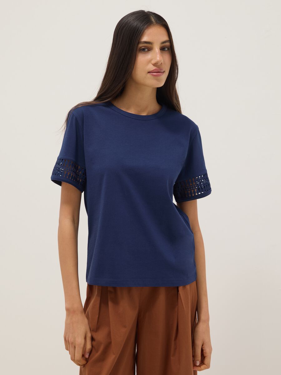 Camiseta azul de manga corta en puro algod&oacute;n_1