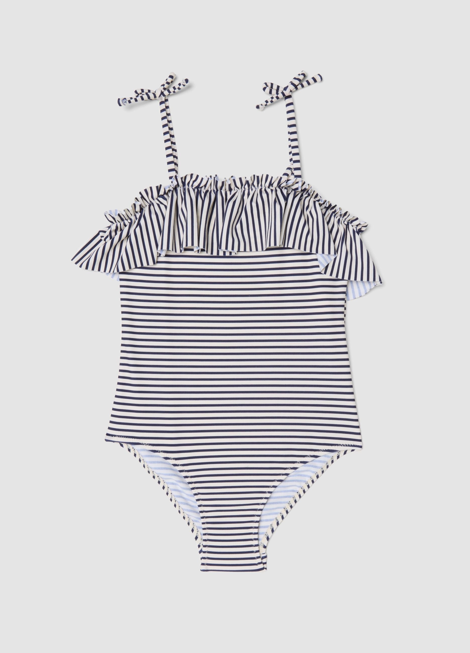 Blue striped stretch fabric swimsuit