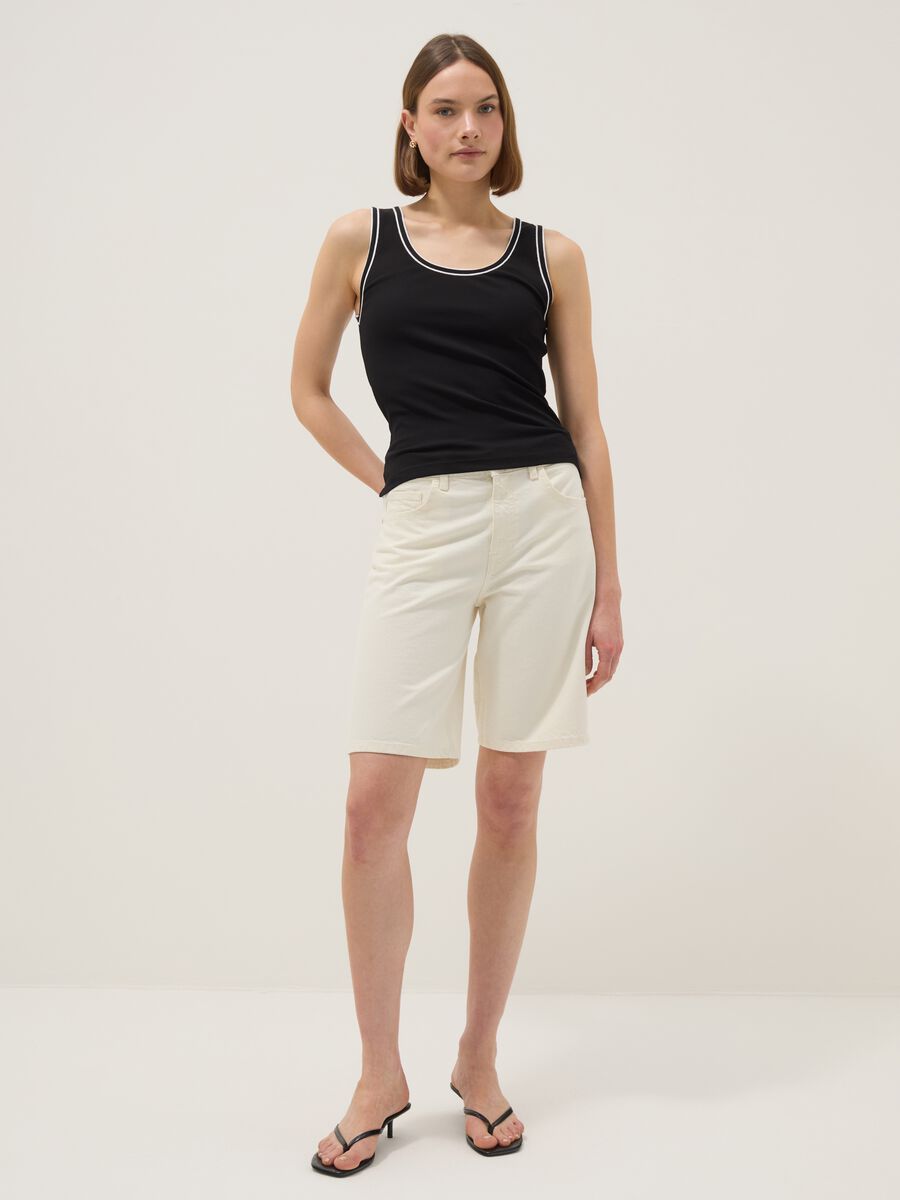 Beige wide leg pure cotton denim shorts_0