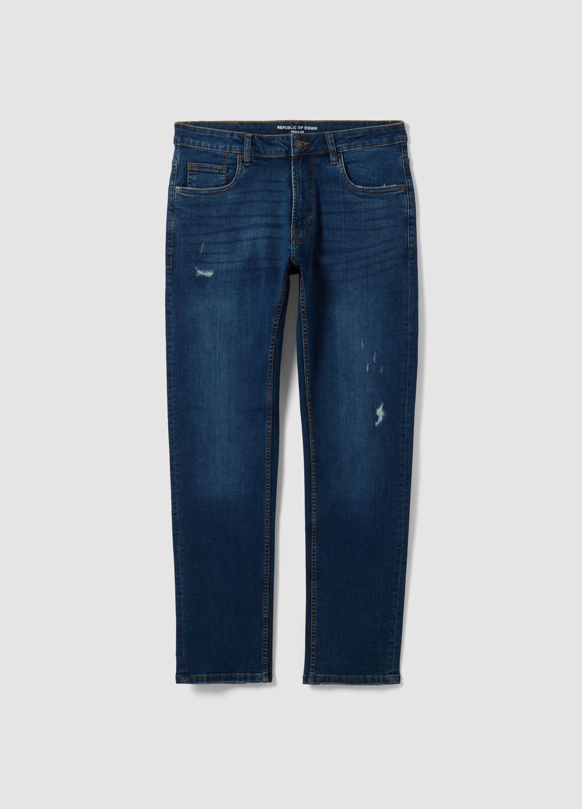Dark blue stretch cotton denim jeans, regular fit