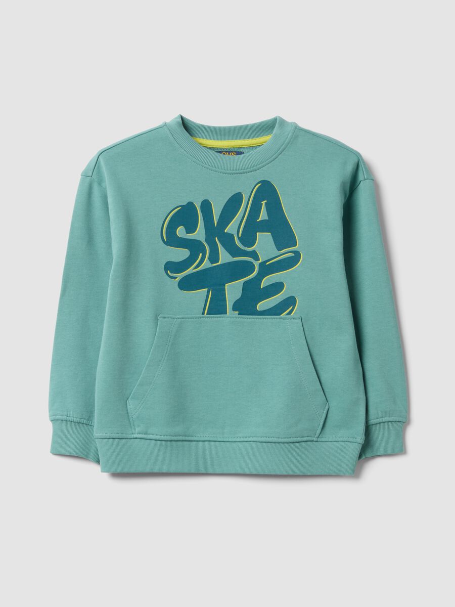 Blaue Oversize-Hoodie aus reiner Baumwolle mit Print und K&auml;ngurutasche f&uuml;r Jungen_0