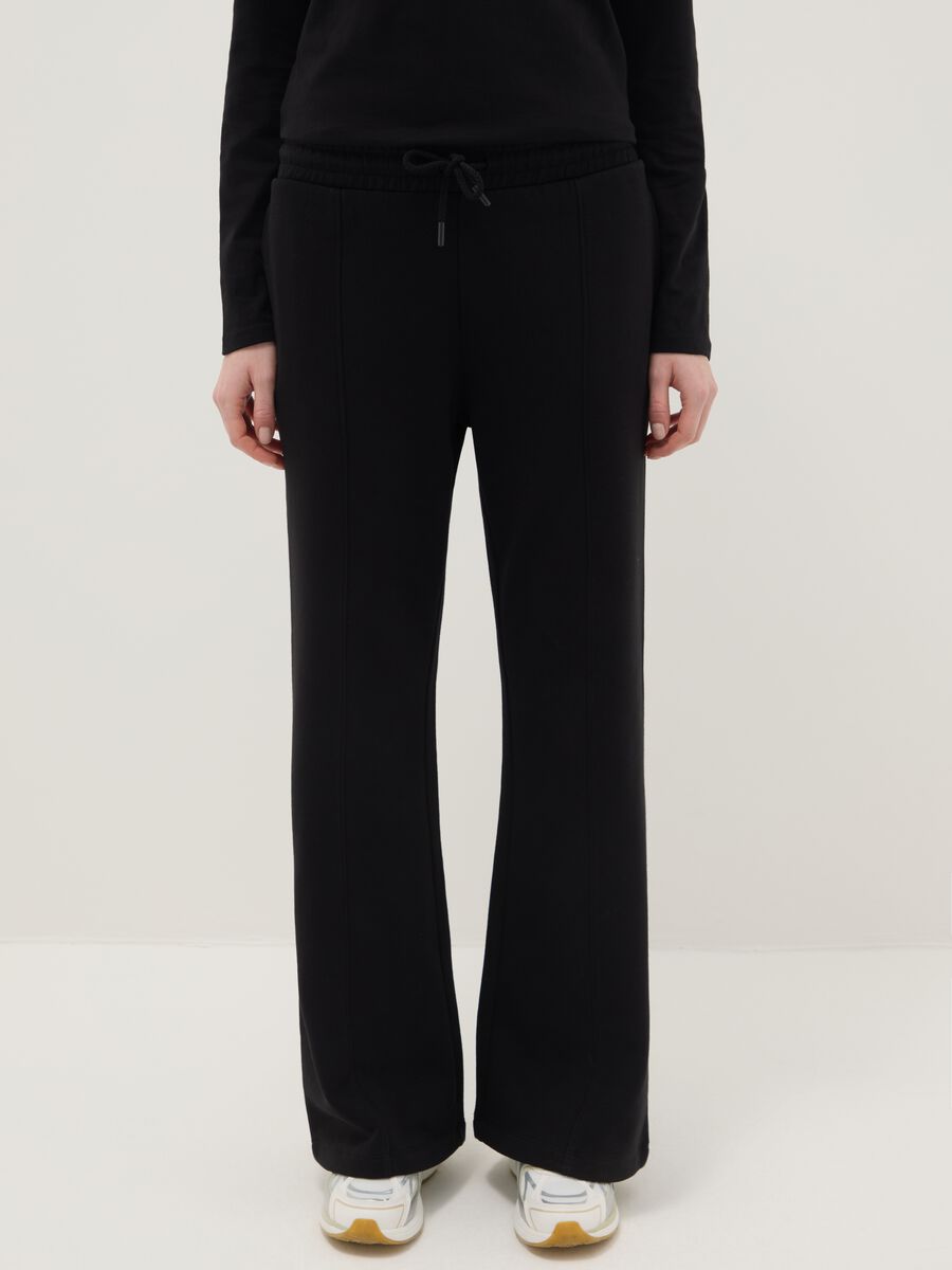 Black Cotton Blend Jogger Trousers, Regular Fit_1