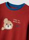Red organic cotton pyjamas with crew neck and teddy print_2