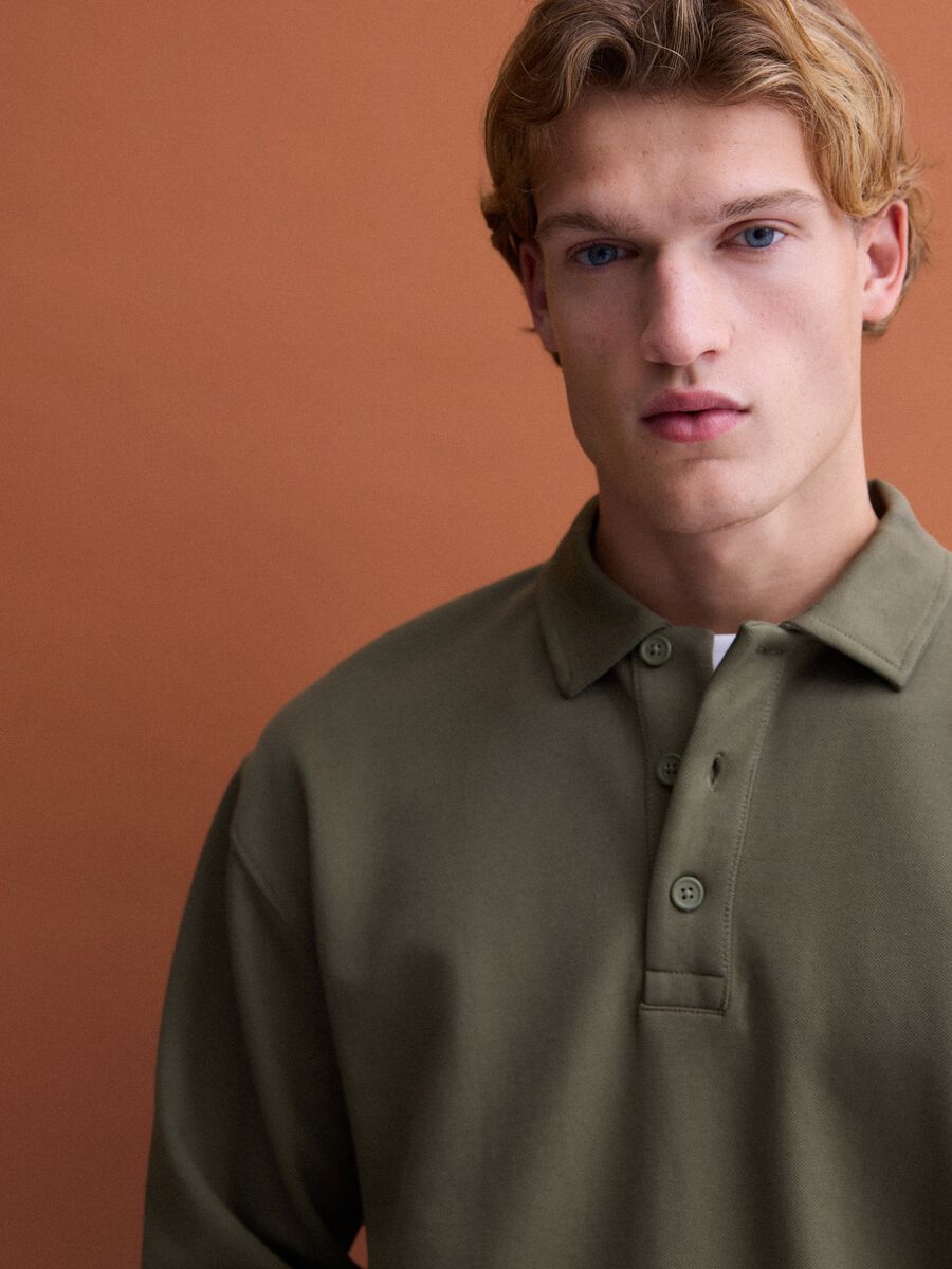 Green stretch polo-collar sweatshirt in a relaxed fit_2
