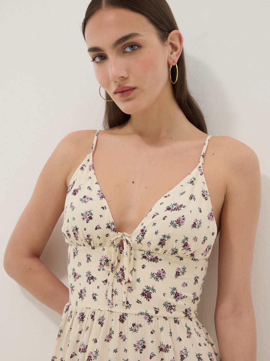 Beige floral pure viscose mini dress_1