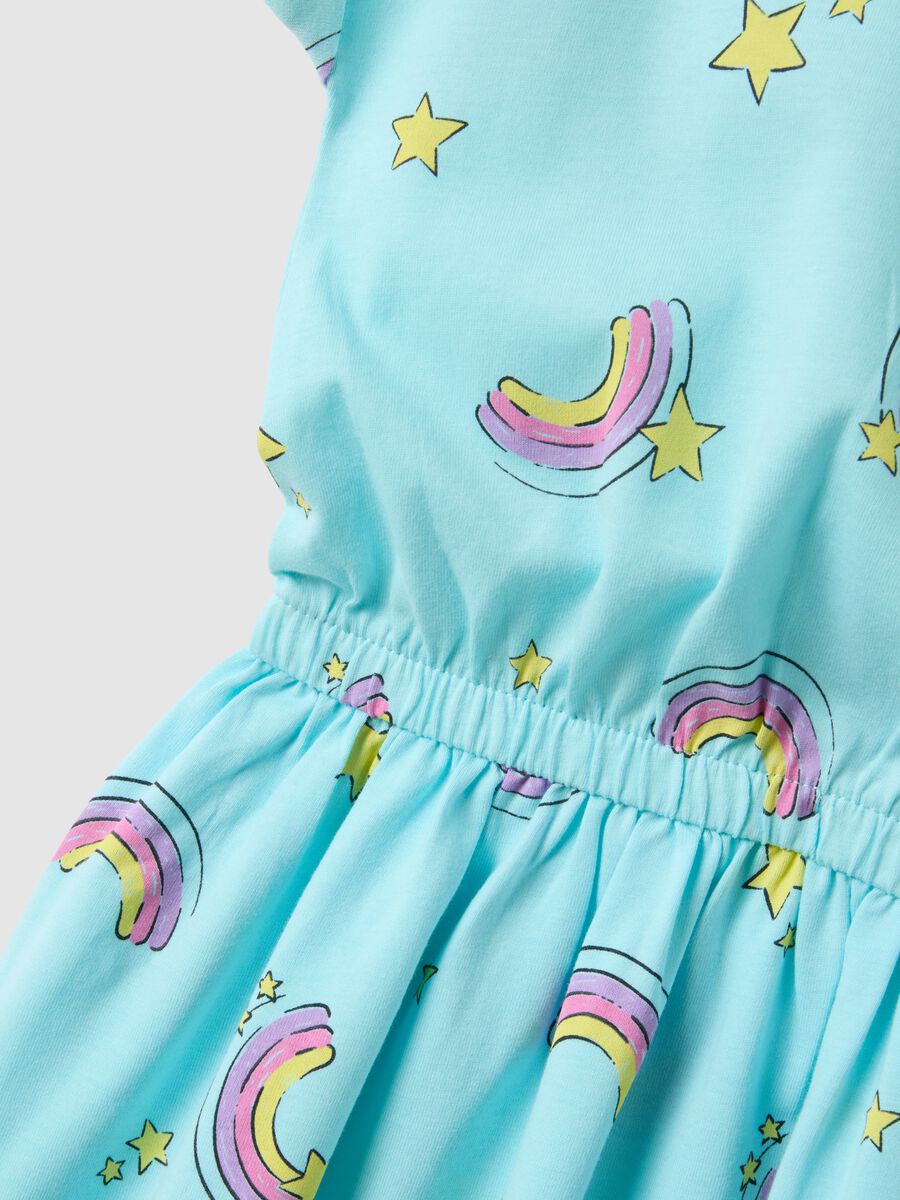 Blue pure cotton dress for girls regular fit with rainbows_3