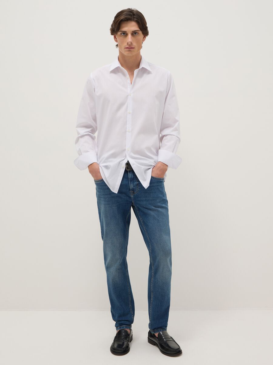 Blue stretchy skinny fit denim cotton jeans_0