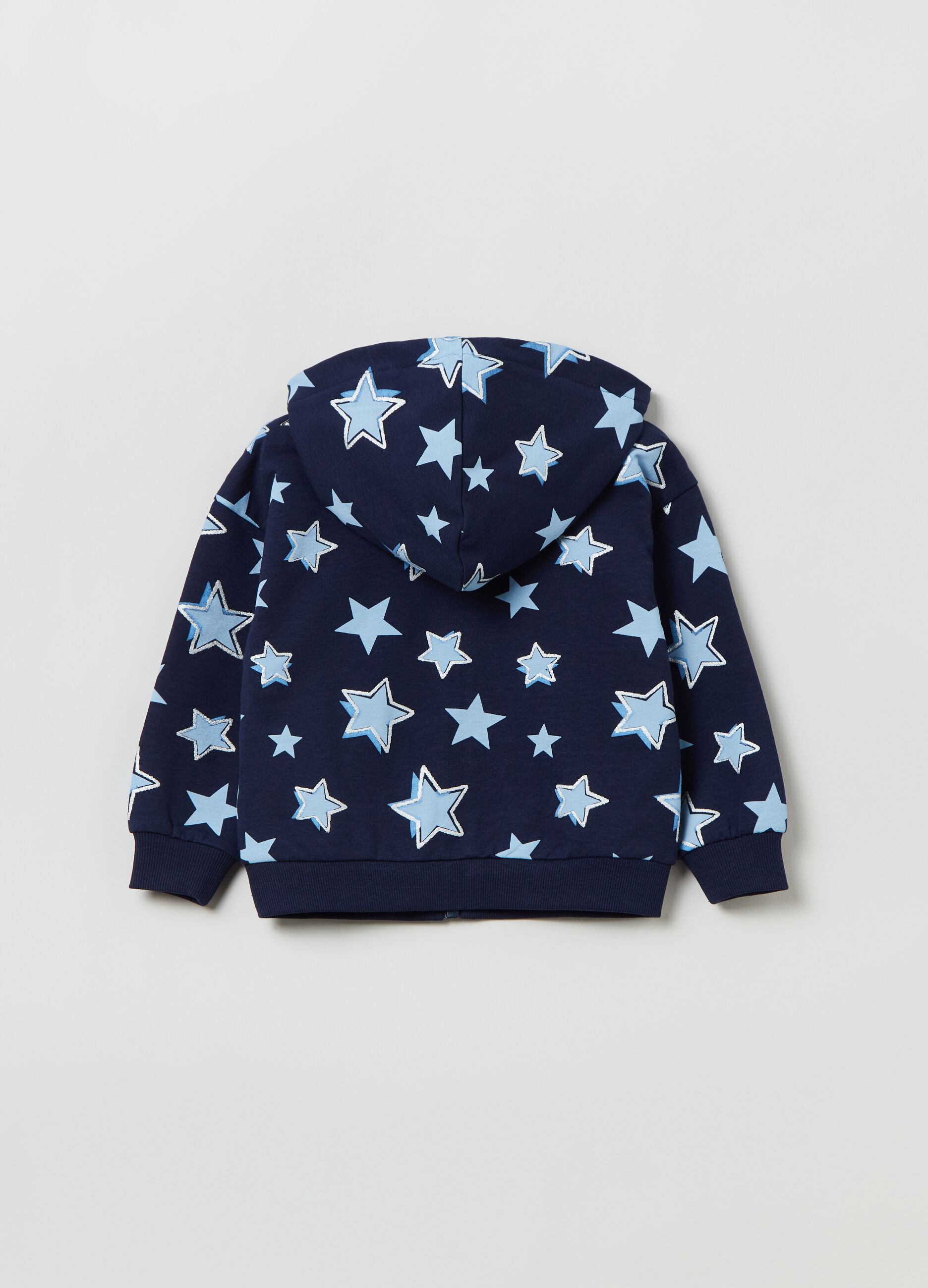 Full-zip sweatshirt with hood and glitter print_1