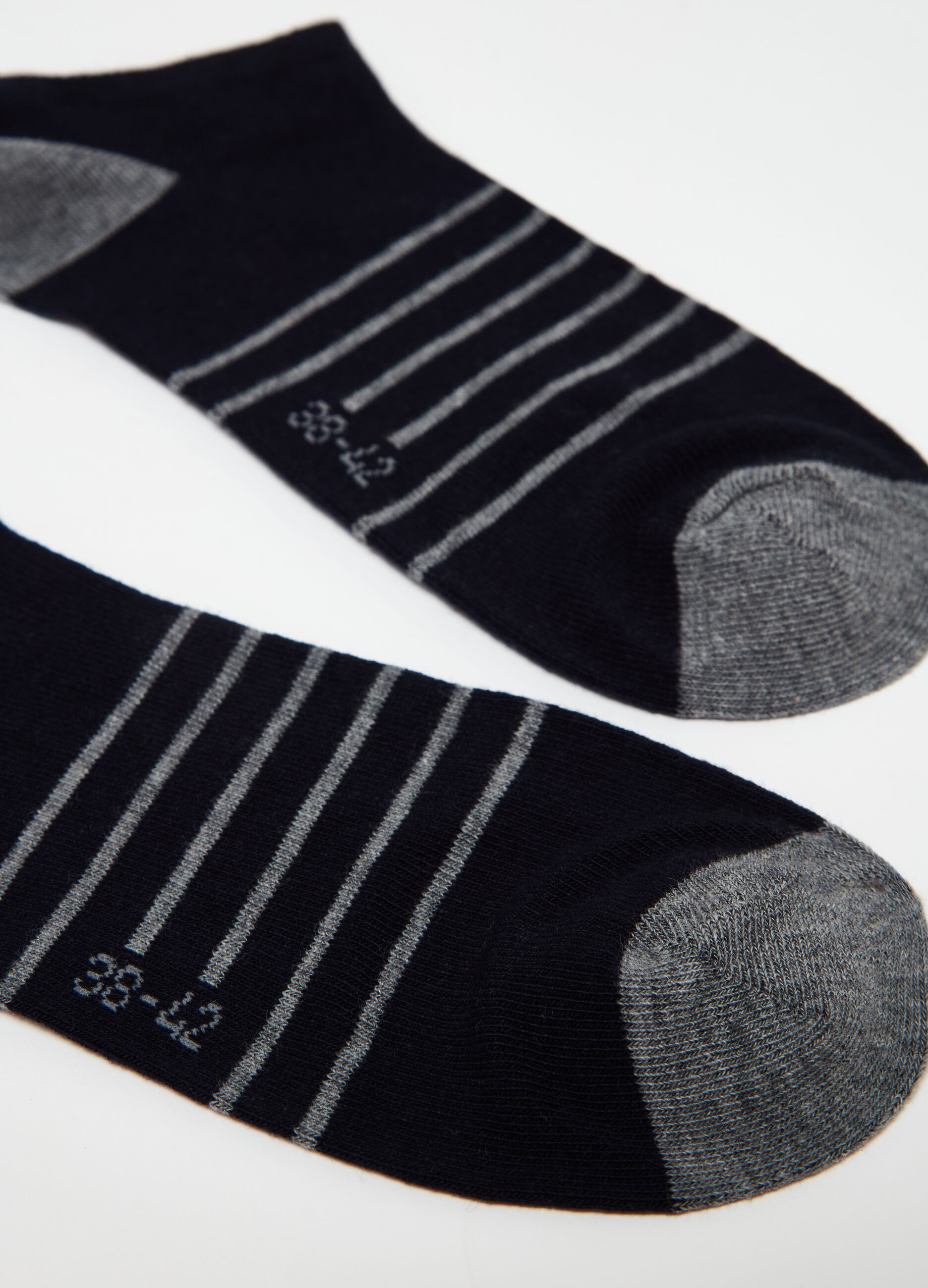 Three-pair pack shoe liners with striped design