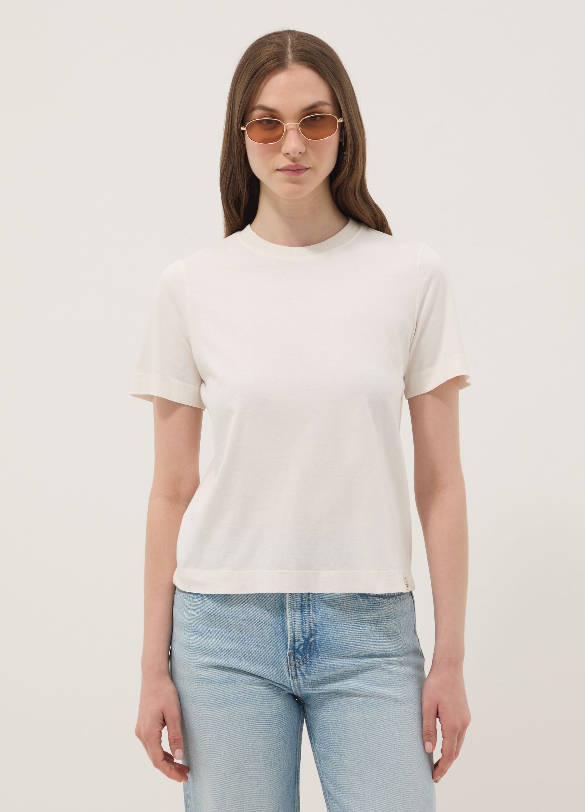 Beiges T-Shirt aus reiner Baumwolle mit kurzen &Auml;rmeln, Regular Fit