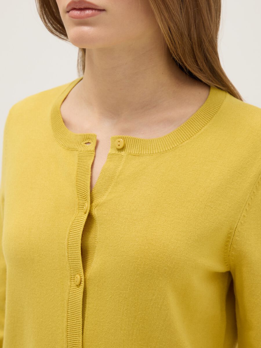 Yellow Crew Neck Regular Fit Cardigan_3