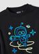 T-shirt preta em algod&atilde;o puro com estampado Astro Bot, corte relaxed_1