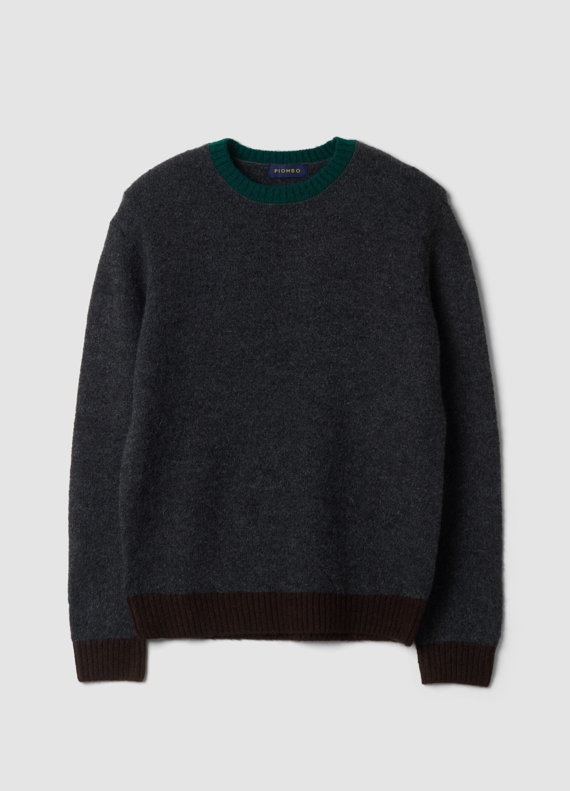 Dark grey crew-neck jumper in stretch wool and alpaca, regular fit