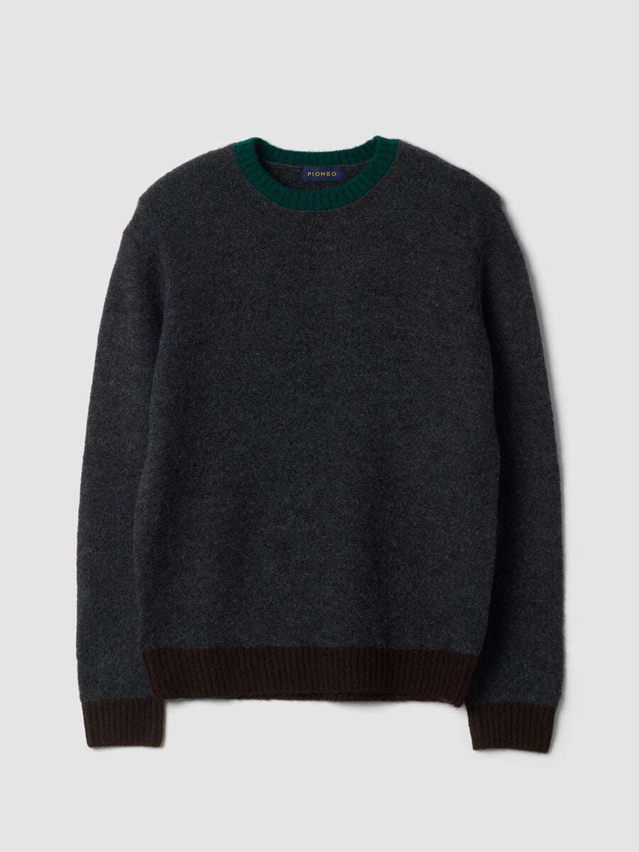 Dark grey crew-neck jumper in stretch wool and alpaca, regular fit_0