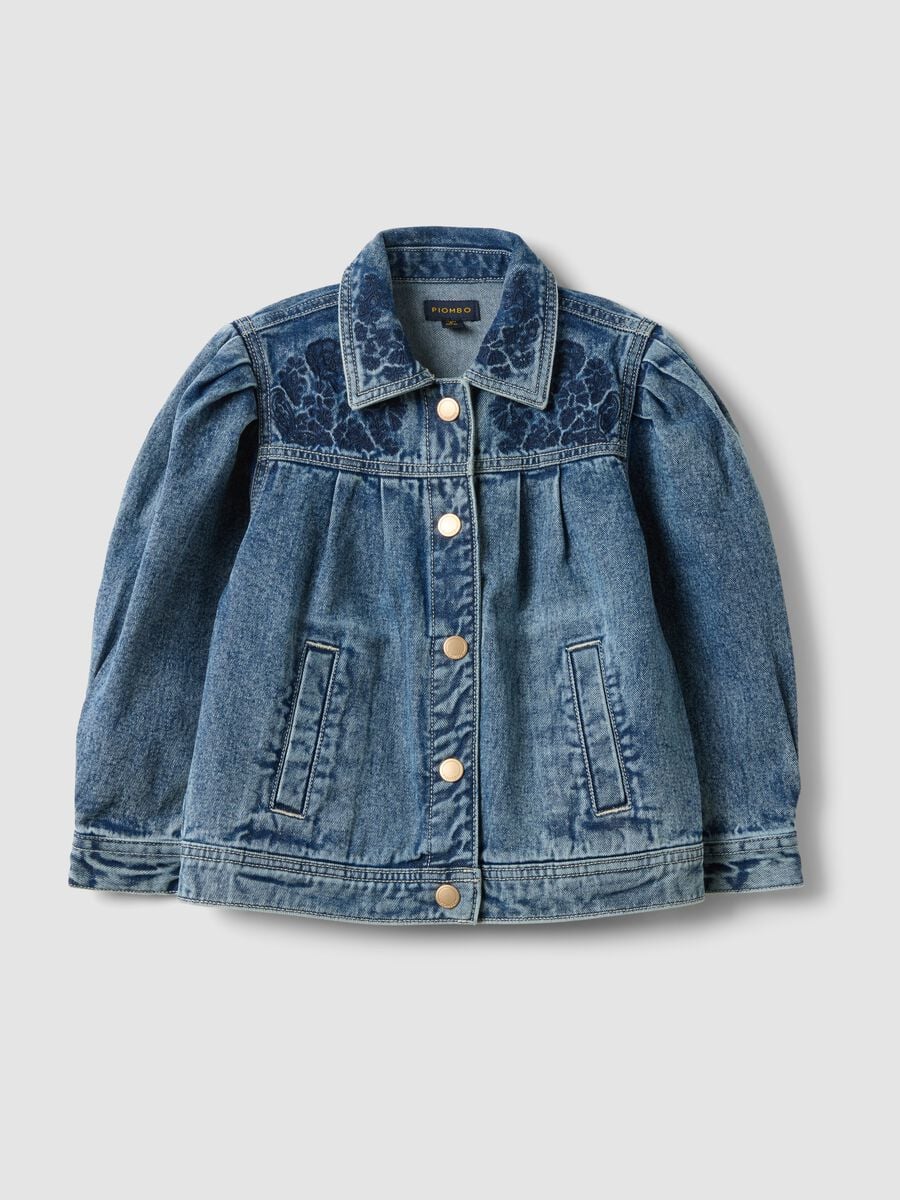Blue pure cotton jacket with buttons for girls_0
