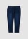 Dark blue stretch cotton slim tapered fit jeans_0