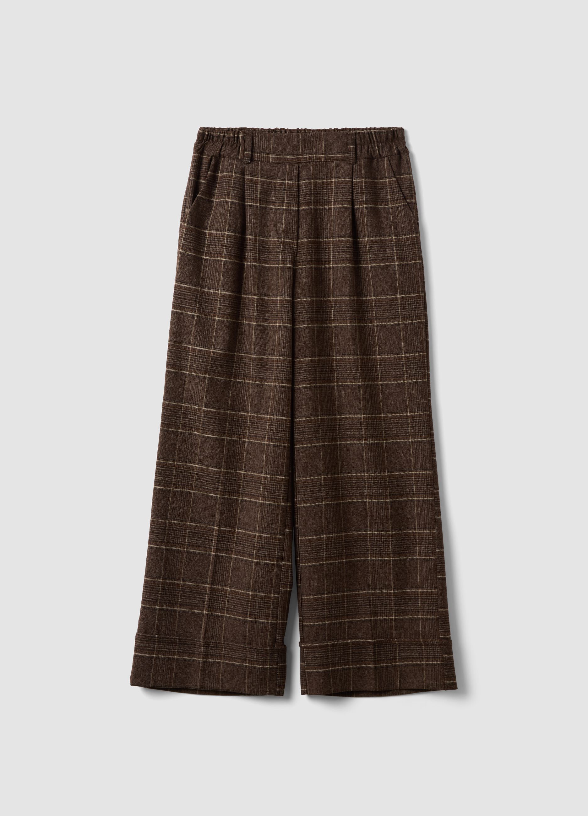 Brown checked regular-fit stretch viscose-blend trousers