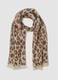 Ivory and light brown animal-print scarf with fringes_0