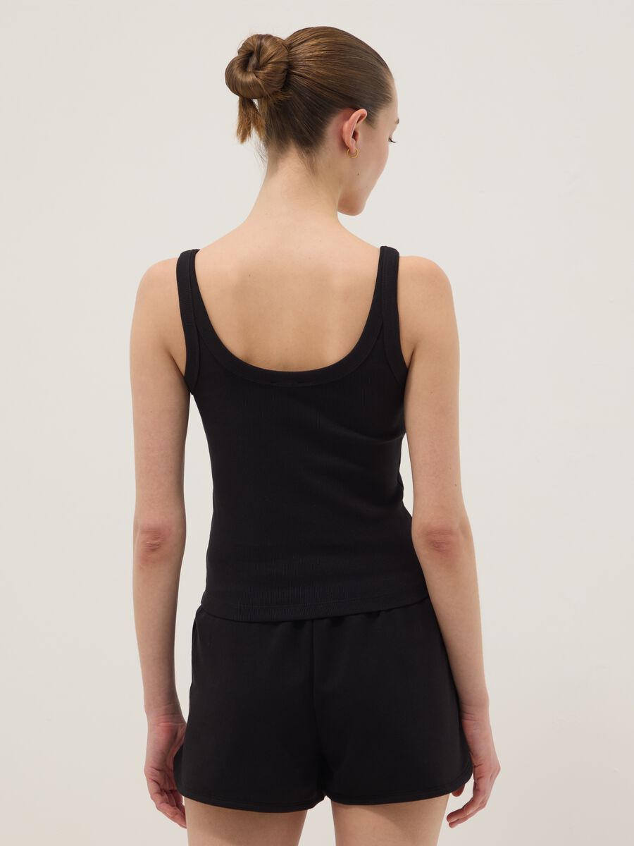 Black stretch cotton fitted vest top_3