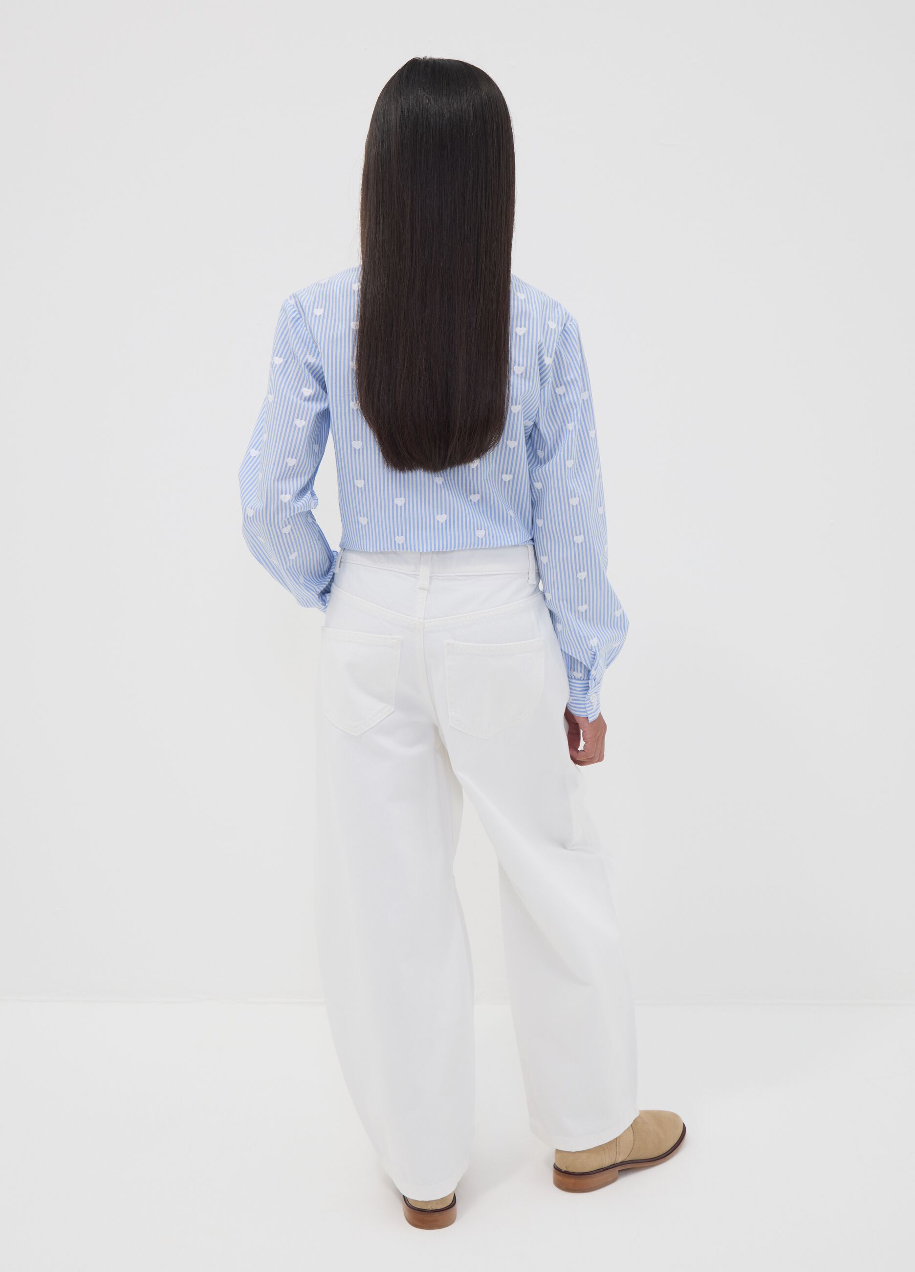 Girls&rsquo; white baggy pure cotton trousers