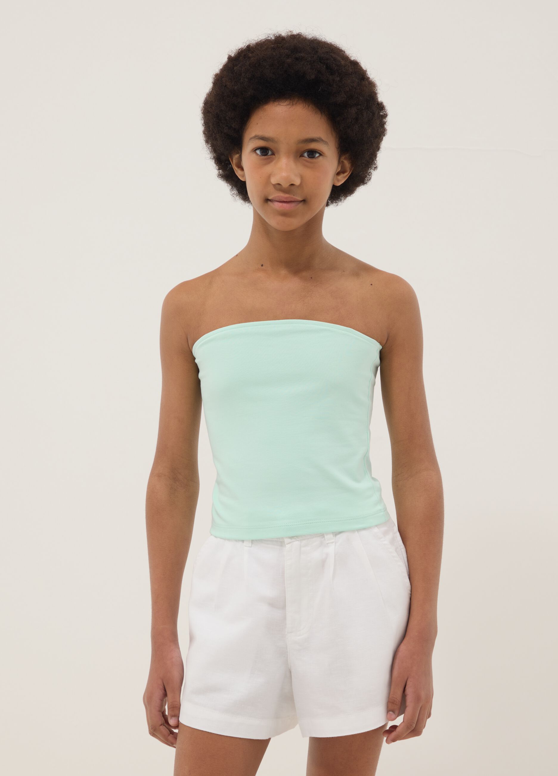 Girls&rsquo; fitted green bandeau top in stretch cotton