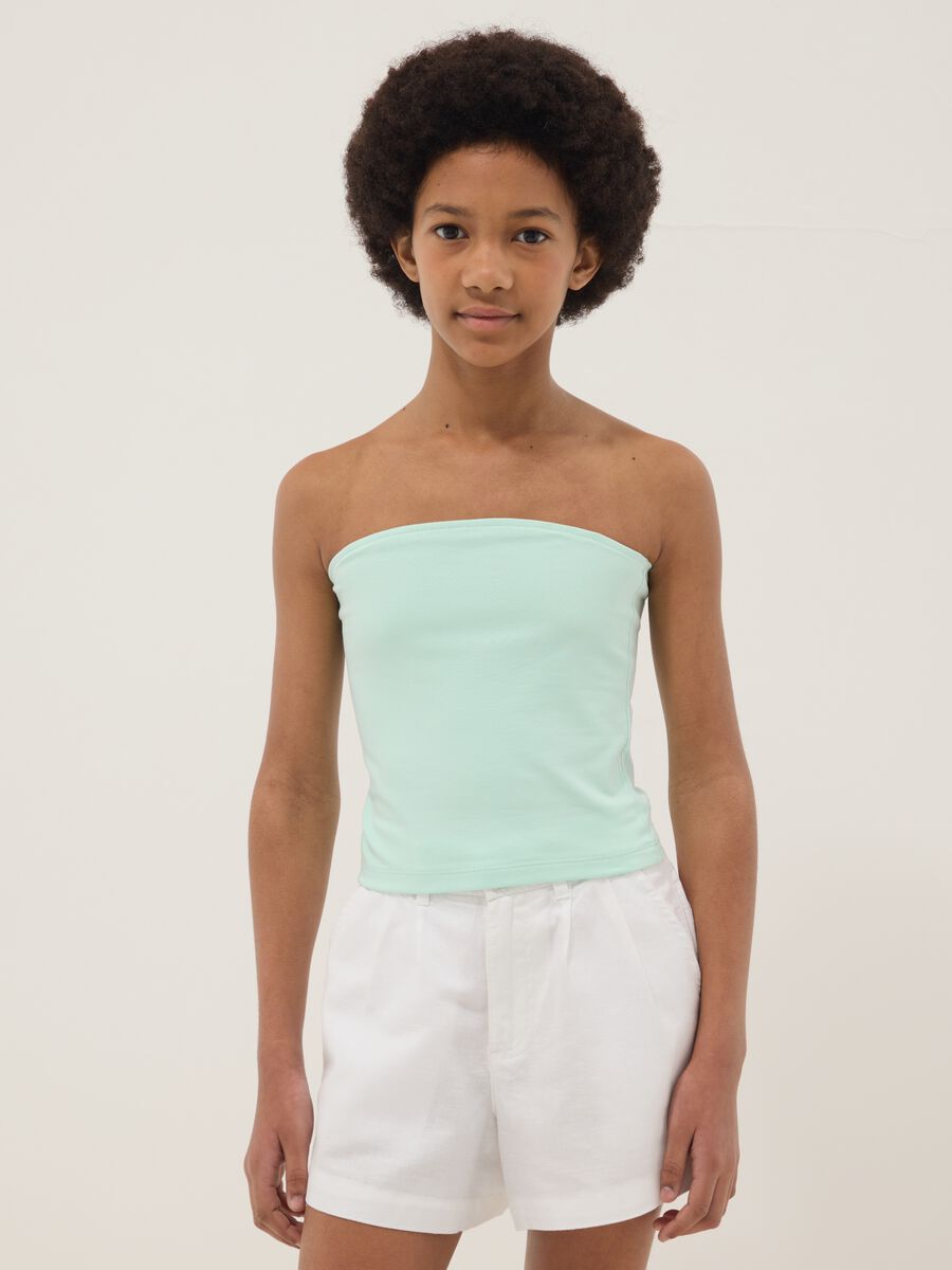Girls&rsquo; fitted green bandeau top in stretch cotton_0