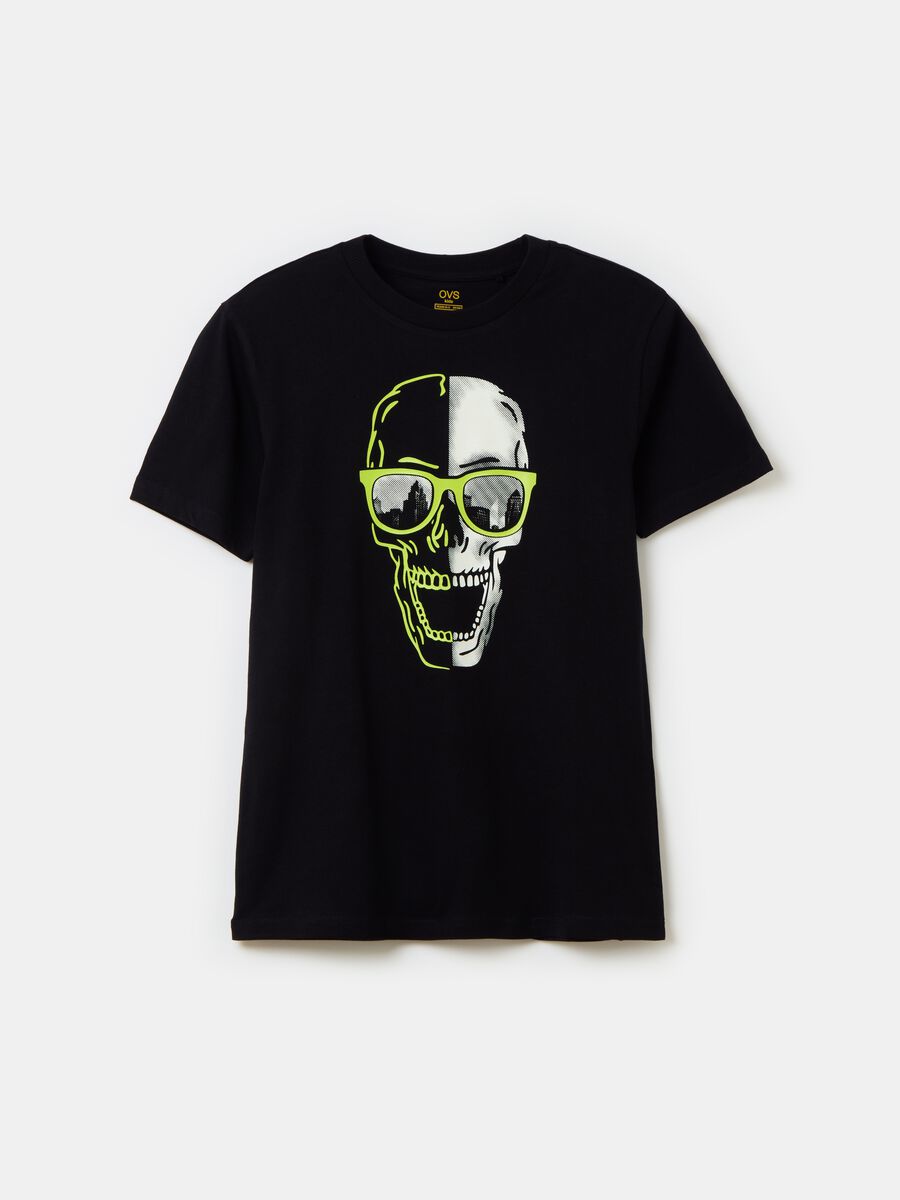 Cotton T-shirt with skull print_0