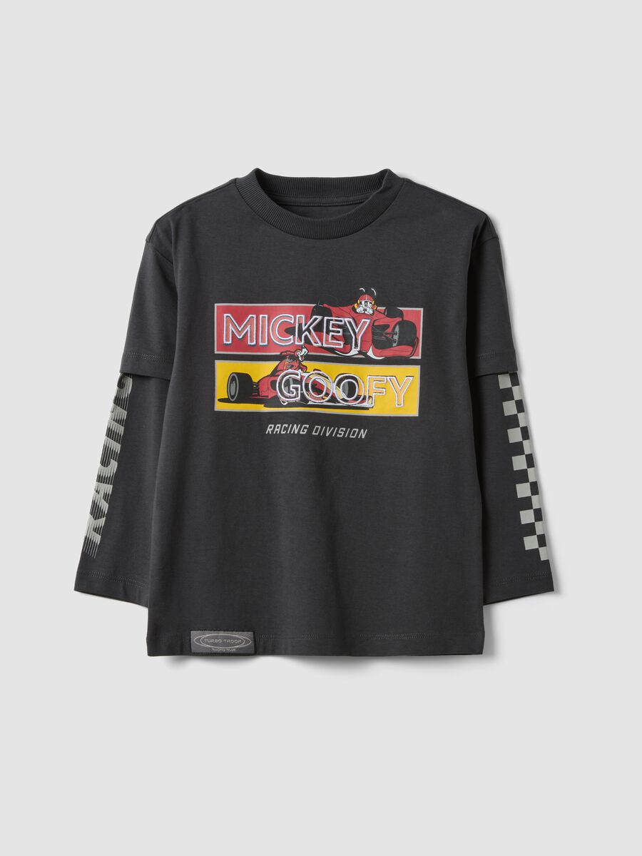 Black pure cotton crew-neck Mickey print T-shirt for boys_0
