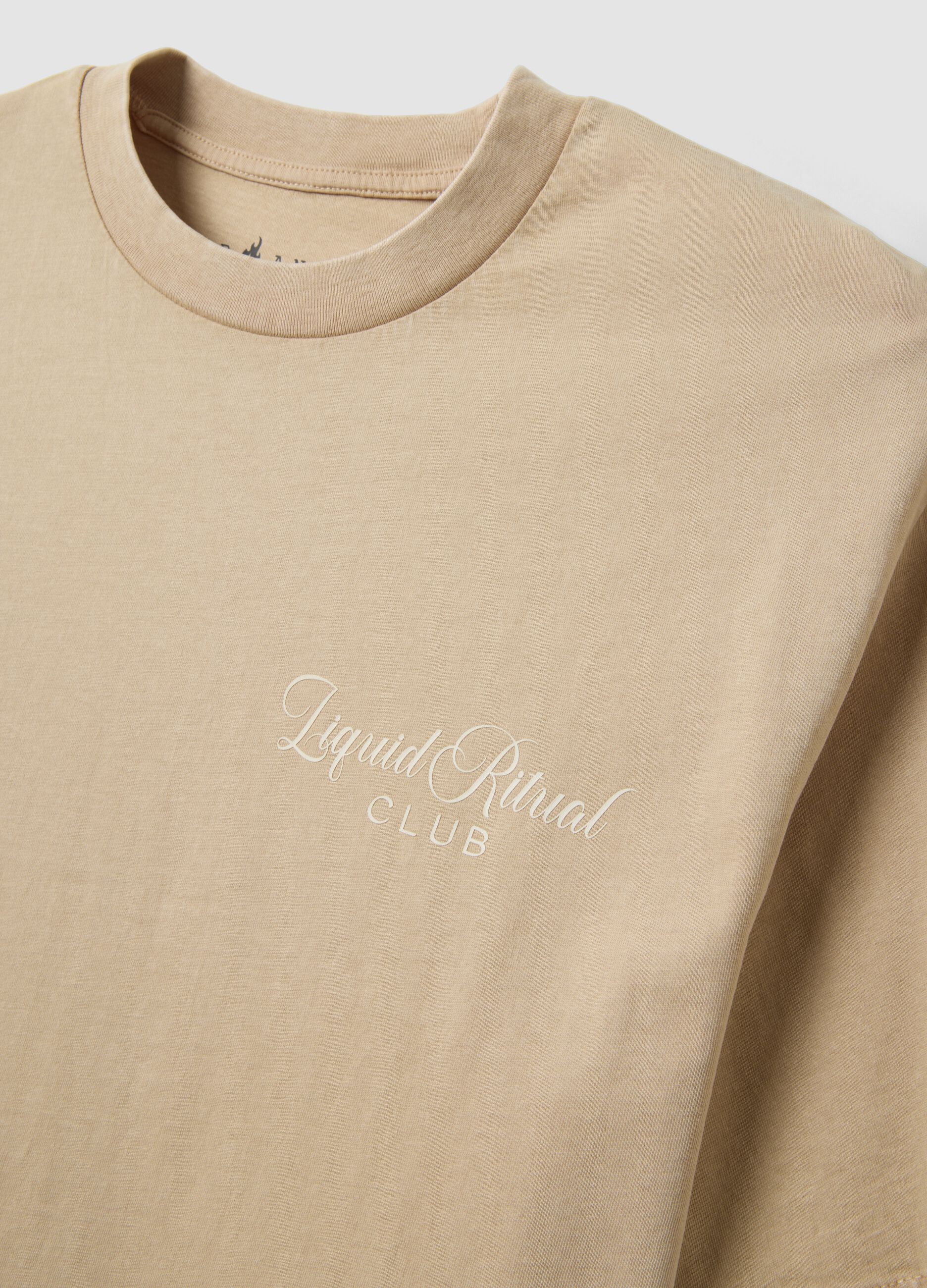 Beiges Kurzarm-T-Shirt aus reiner Baumwolle