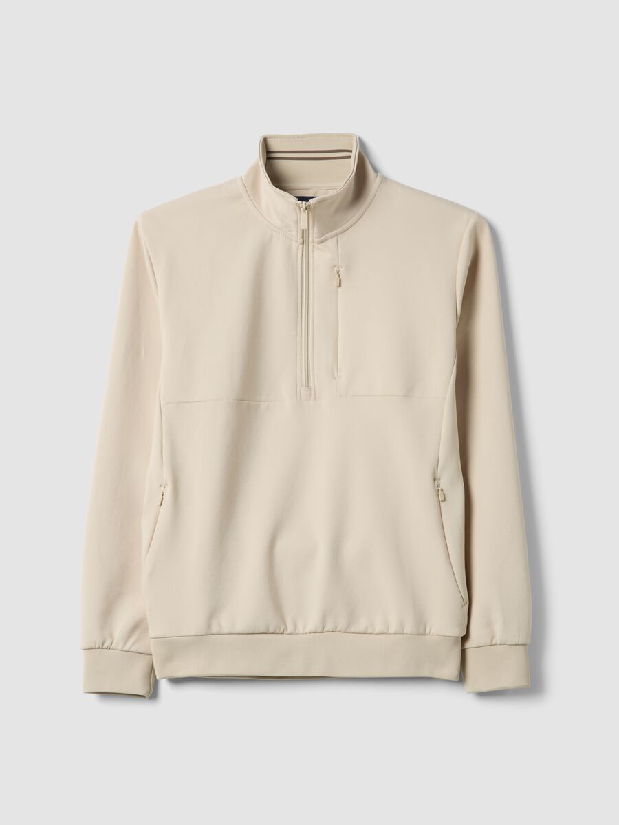 Beige regular fit stretch cotton blend sweatshirt with half zip_4