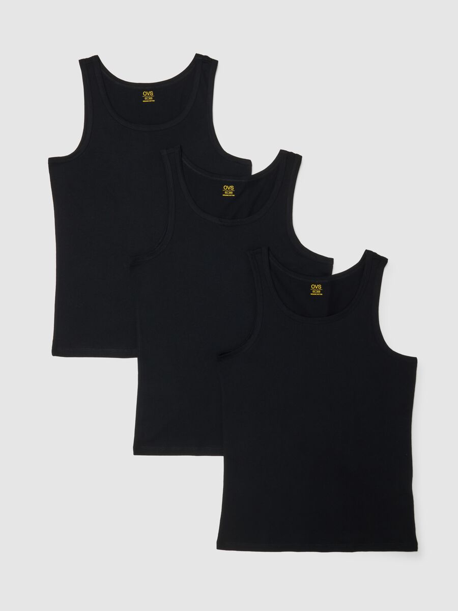 Pack of three black pure cotton tank tops regular fit_4