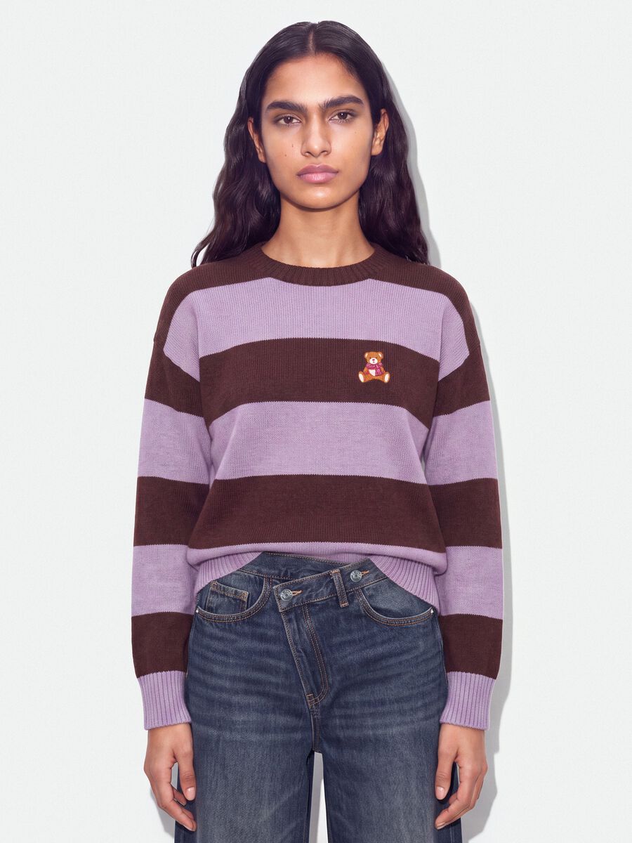 Multicolour striped viscose-blend jumper with teddy bear embroidery, regular fit_0