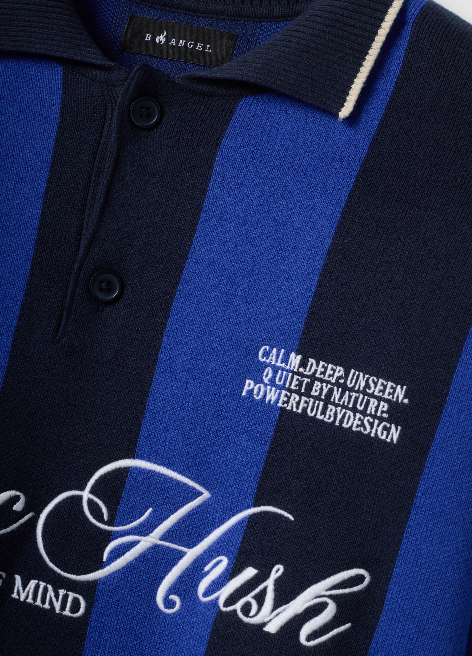 Blue and black pure cotton polo-collar top with oversized fit