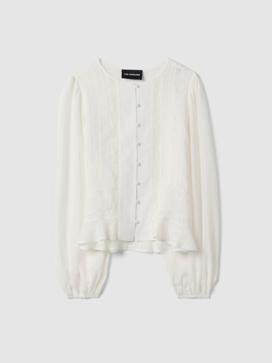 White pure viscose shirt regular fit with lace details_4