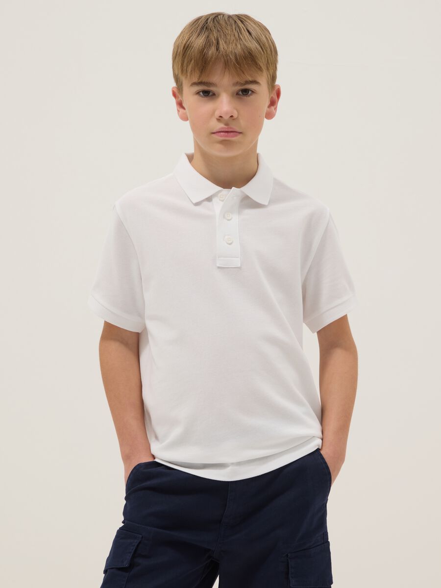 Polo branca de algod&atilde;o org&acirc;nico para rapaz, corte regular_1