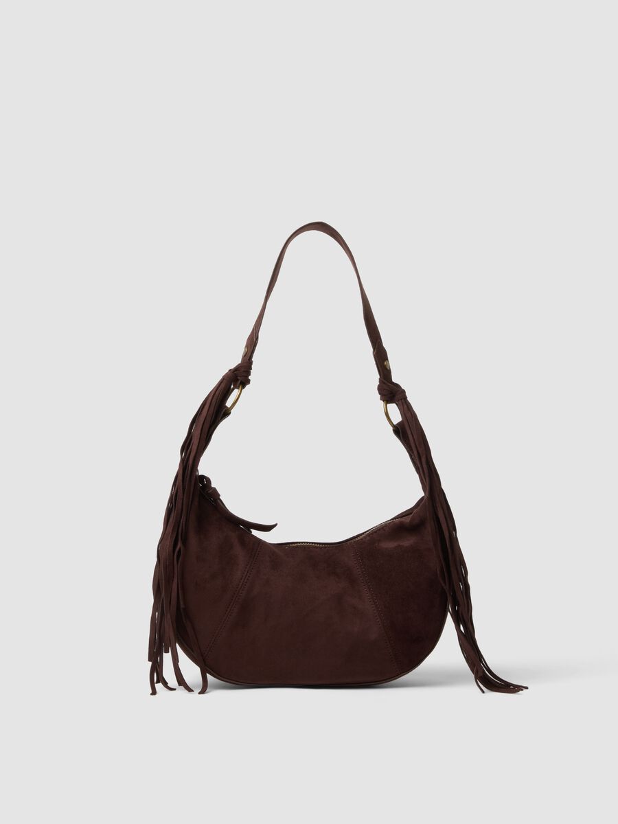 Borsa marrone a spalla con frange_0