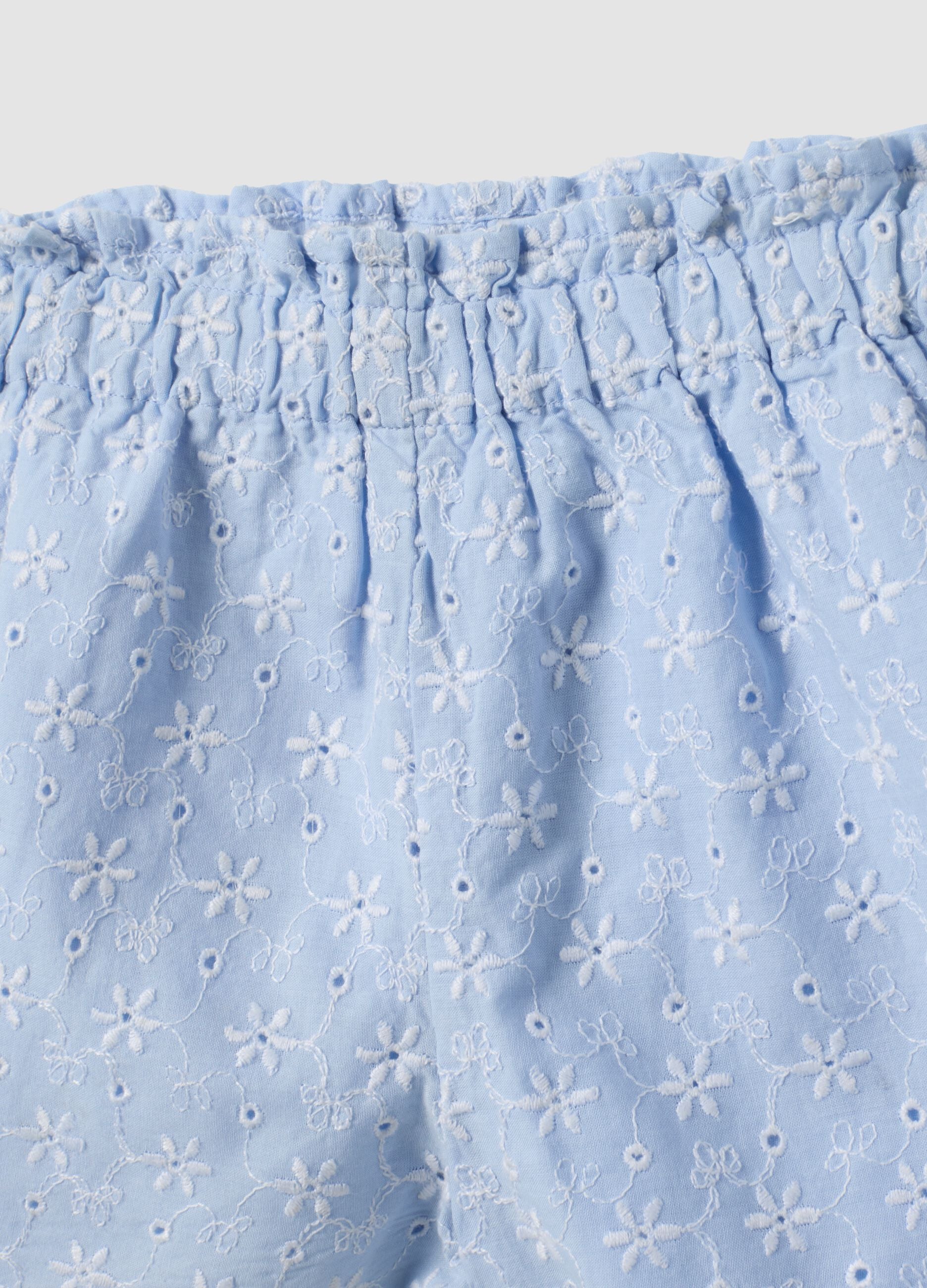 Blue and white pure cotton set with blouse and shorts