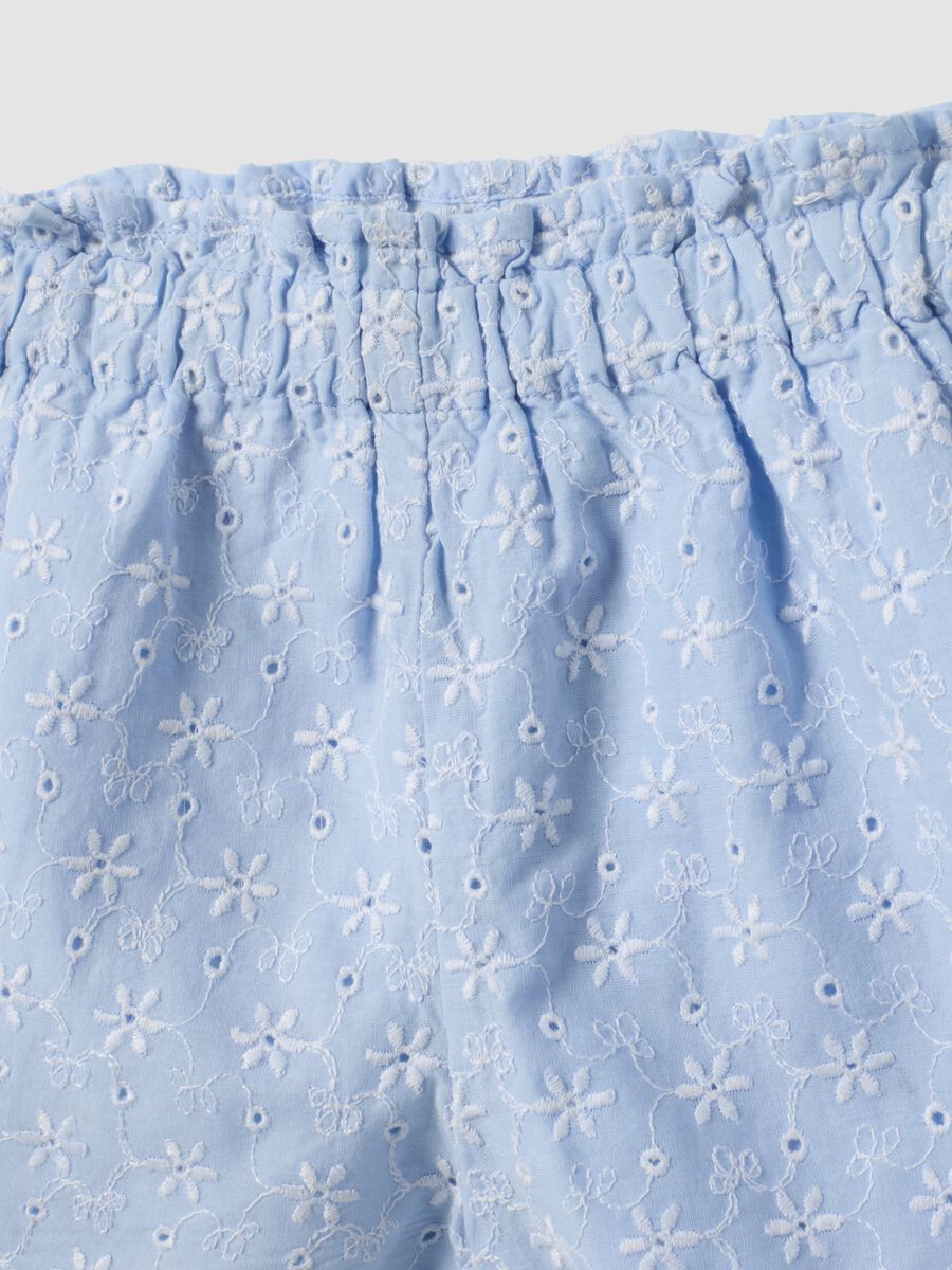 Blue and white pure cotton set with blouse and shorts_2