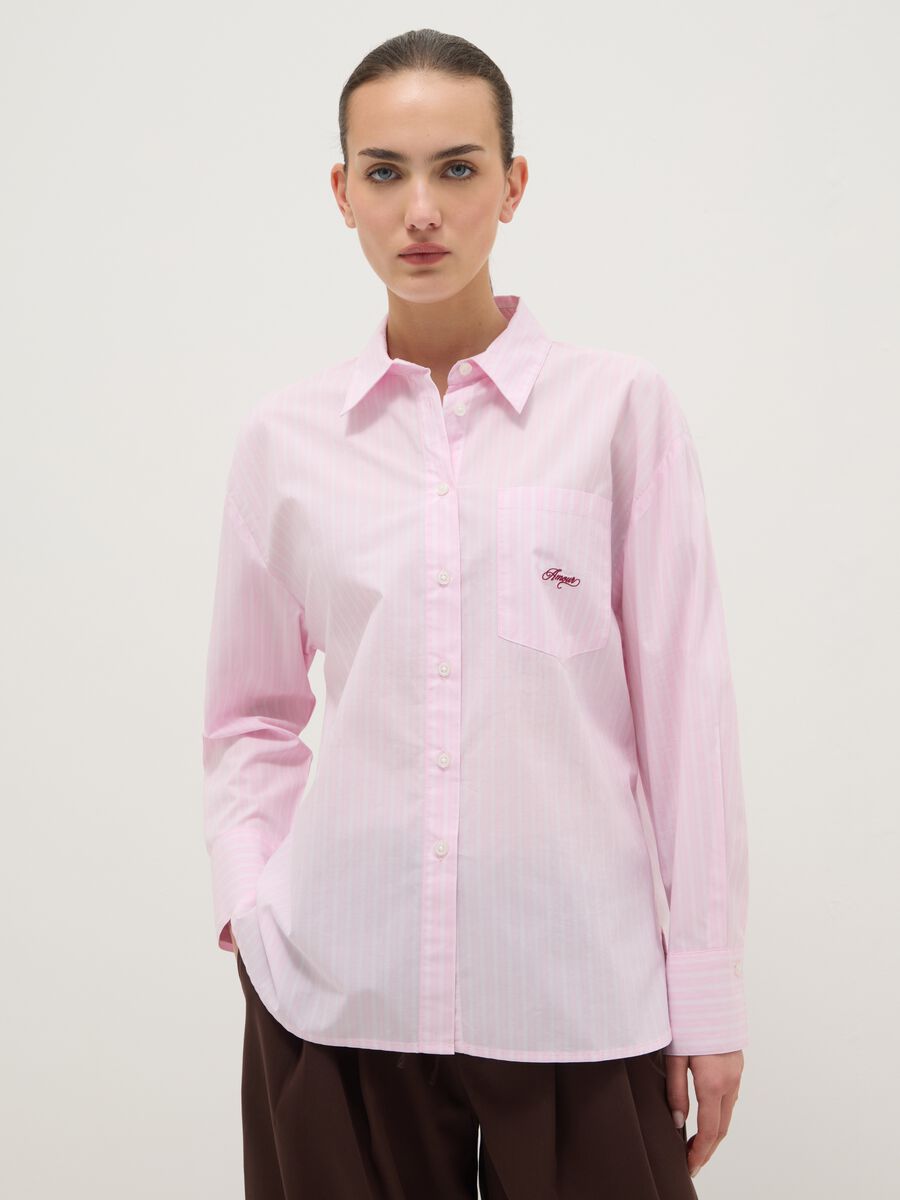 Pink striped pure cotton regular fit shirt_0