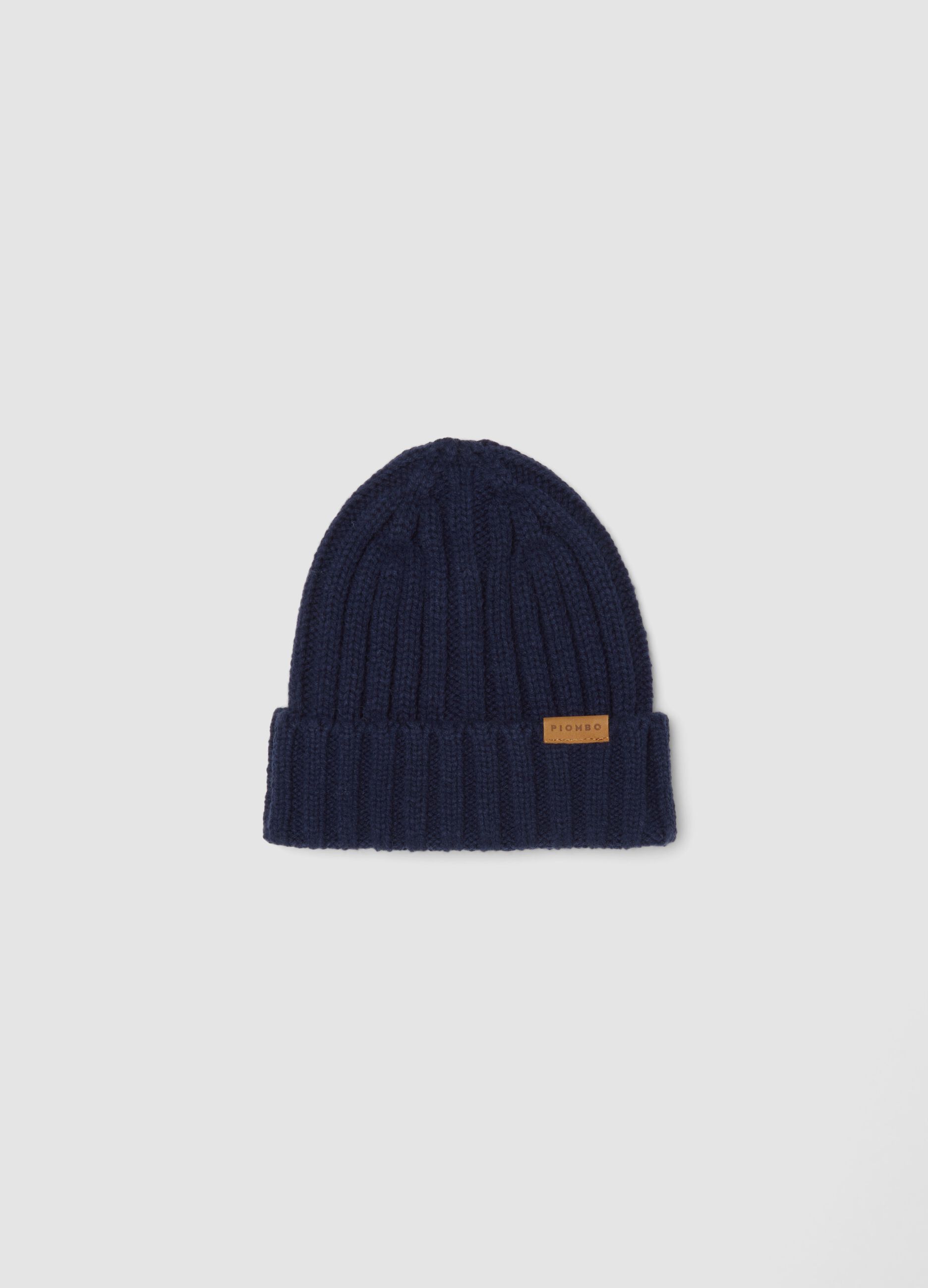 Blue ribbed wool-blend hat