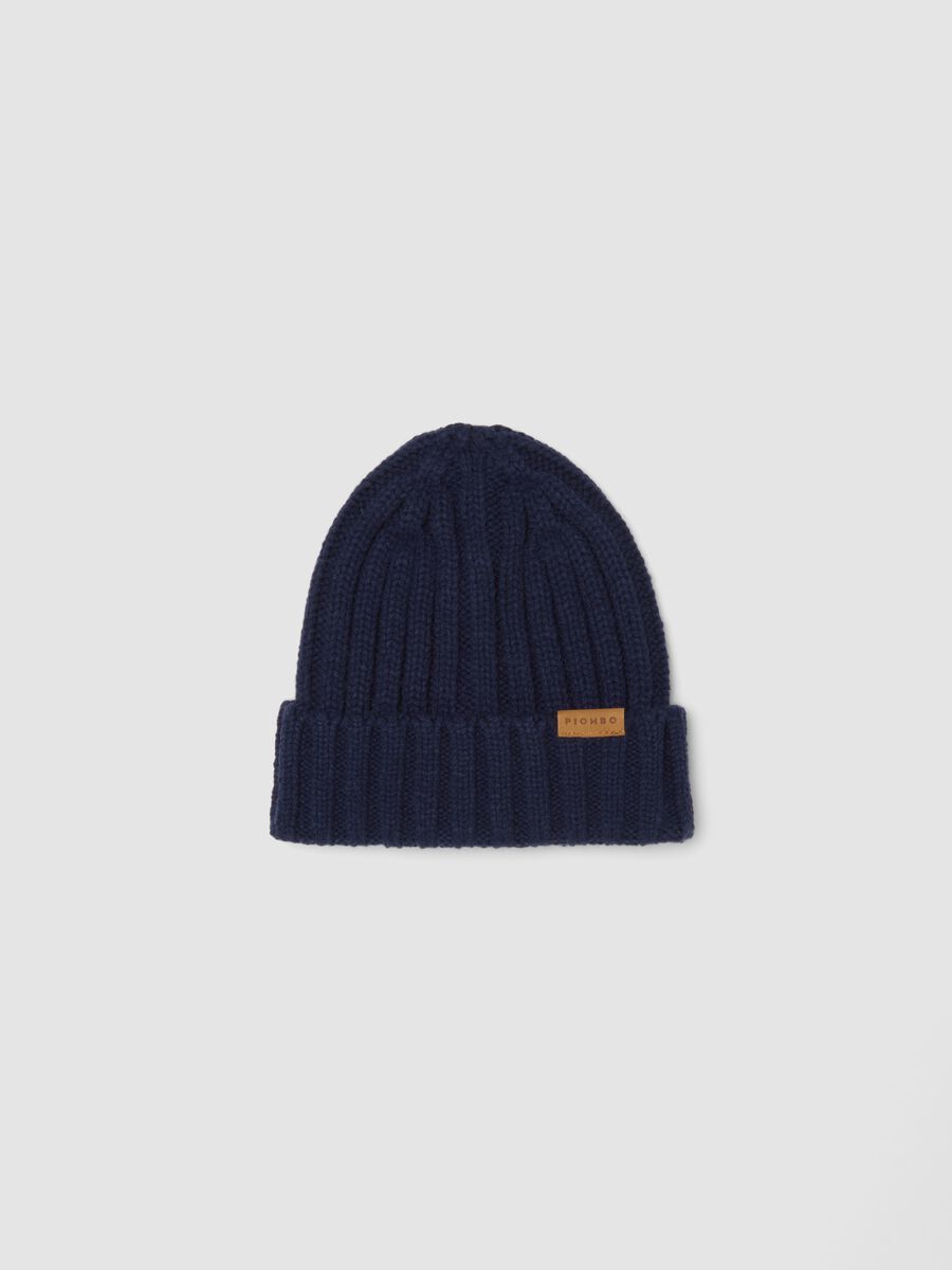 Blue ribbed wool-blend hat_0