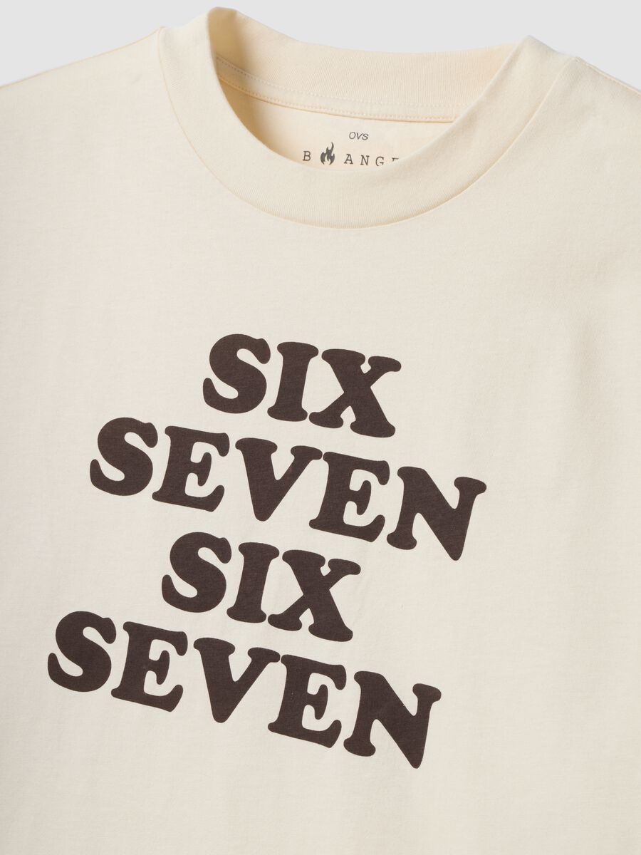 White pure cotton T-shirt with Six Seven front print, boxy fit_2