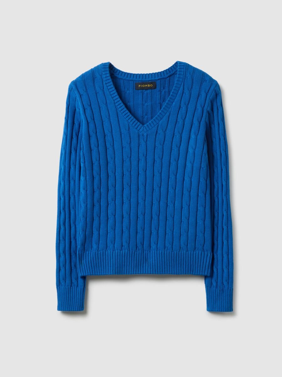 Blue pure cotton regular fit pullover with cable knit_4