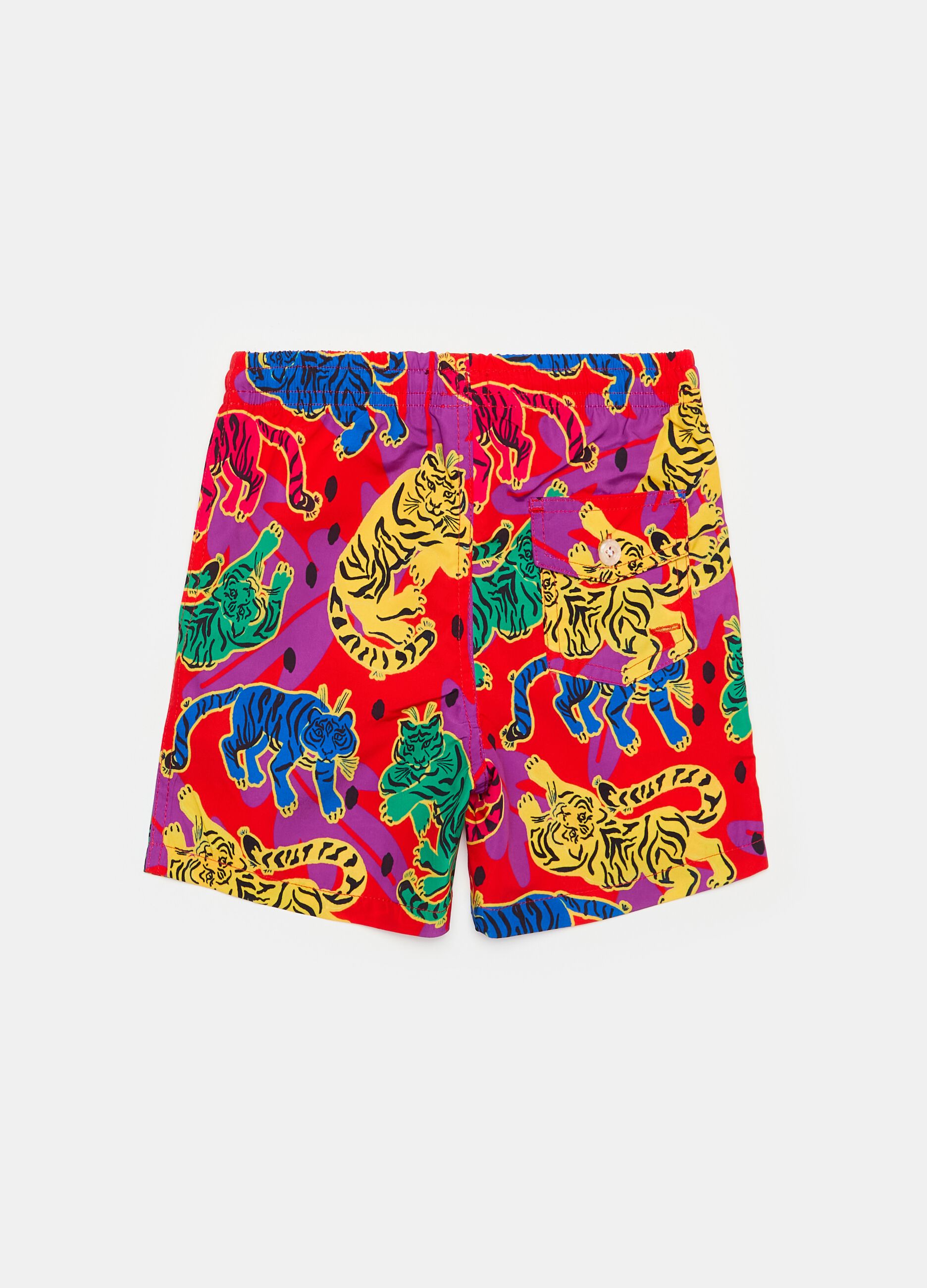 Swimming trunks with drawstring and tiger print