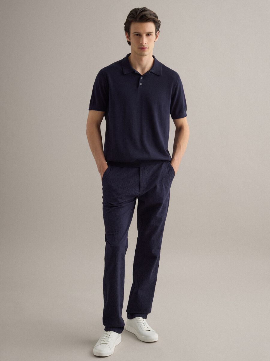 Regular fit blue polo in cotton, linen and silk blend_1