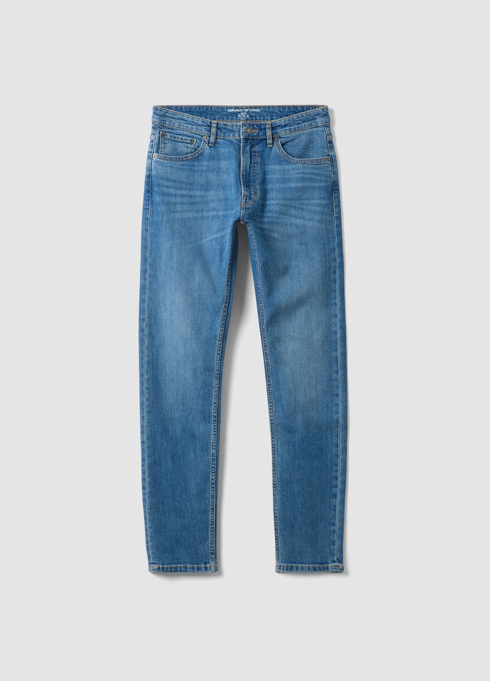 Light-wash slim-fit stretch cotton jeans