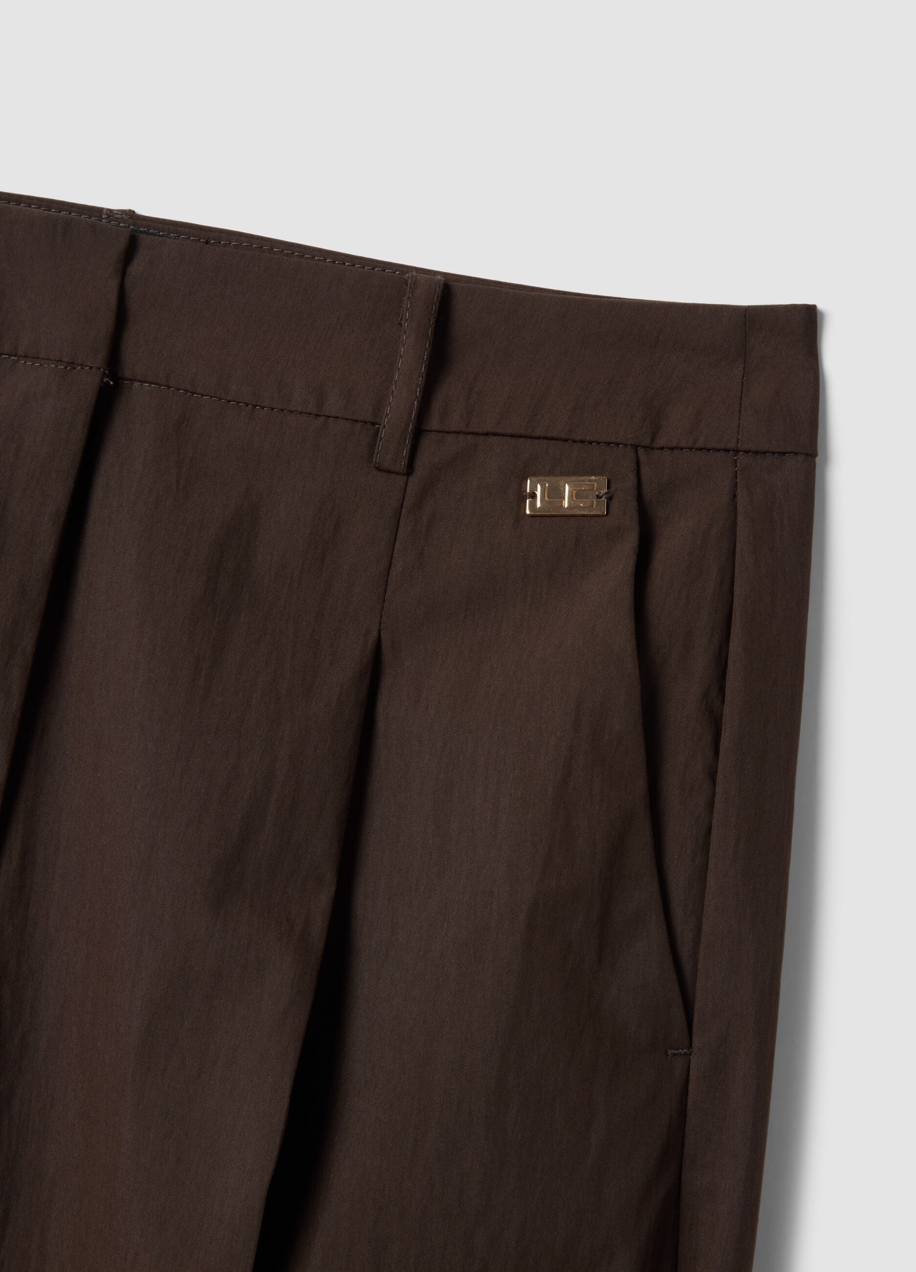 Brown cotton blend straight fit trousers